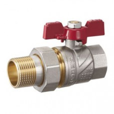 Кран-американка прямой шаровый латунный 1/2" (CW617N) полнопроходной с полусгоном ручка-бабочка FA11