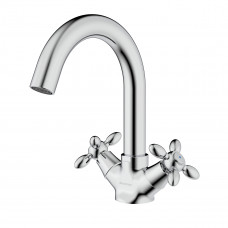 Смеситель DECOROOM DR53011 двуручный для умывальника с поворотным изливом, хром