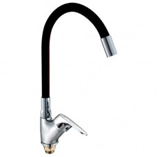 Смеситель для кух. с гибким черн. силик. изливом, кер. картридж ø40,гайка, пластикова руч KAG-4003KB