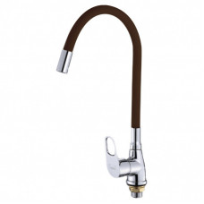 Смеситель для кухни с гиб. черным силик. изливом, кер. картридж ø40,гайка, пластиковая KAG-4005